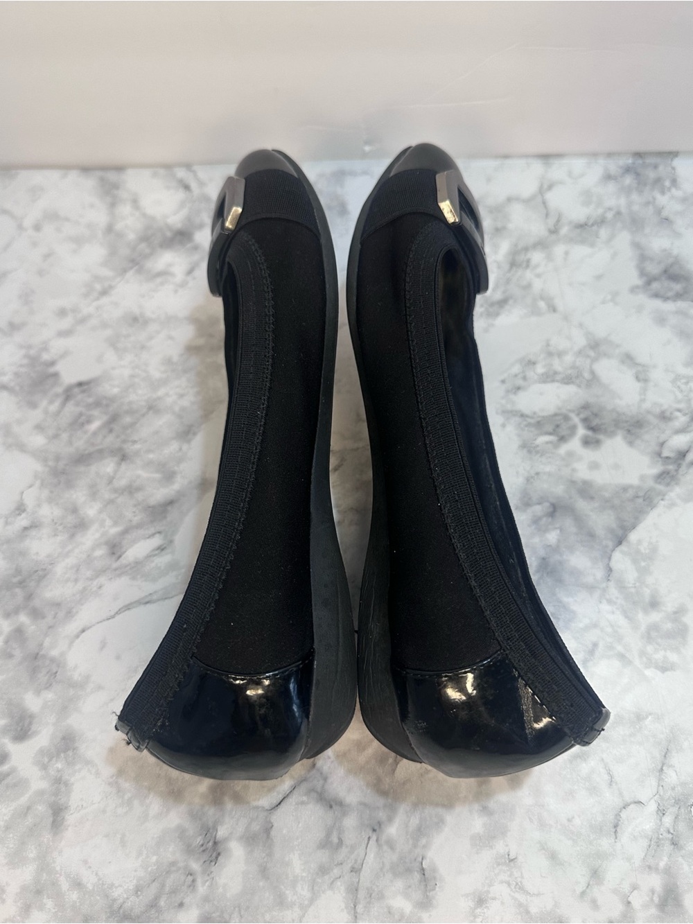 Anne Klein AK Sport Black Ballet Flats Square Toe Buckle Patent Cap Toe Size 6 - Picture 3 of 7